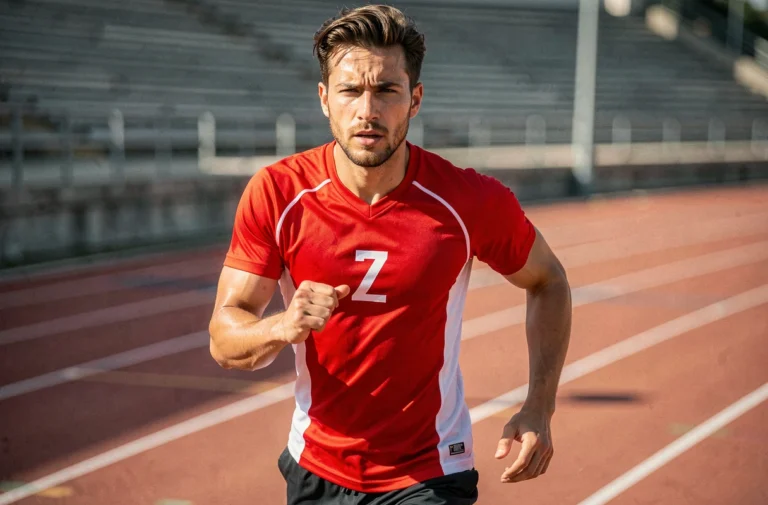 Athlète masculin en pleine course sur une piste d'athlétisme, représentant les sportifs exceptionnels dont le nom commence par Z