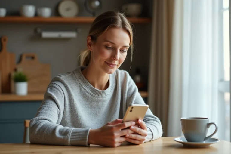 Femme consultant l'application Doctolib sur son smartphone pour activer une alerte de disponibilité de rendez-vous médical