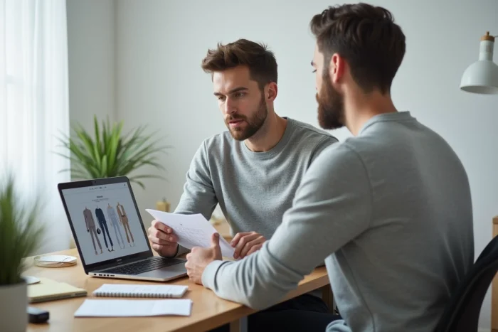 Homme consultant un guide des tailles en ligne pour commander des vêtements sur Zalando