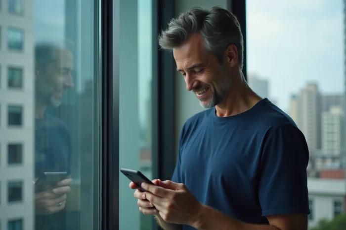 Homme recevant une notification d'alerte Doctolib sur son smartphone pour un créneau de rendez-vous disponible